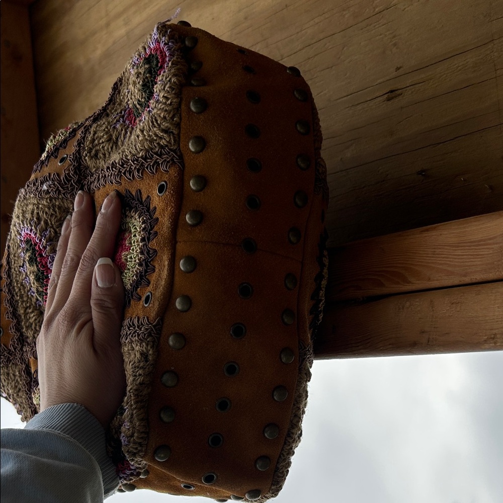 Handcrafted Brown Crochet Patchwork Hobo Bag - Picture 2 of 4